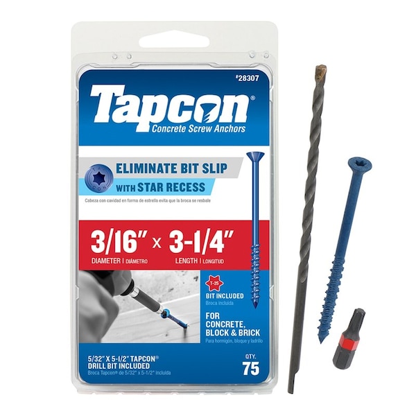 Tapcon Concrete Screw, 3/16" Dia., Climaseal Coated, Flat Head 28307 - main